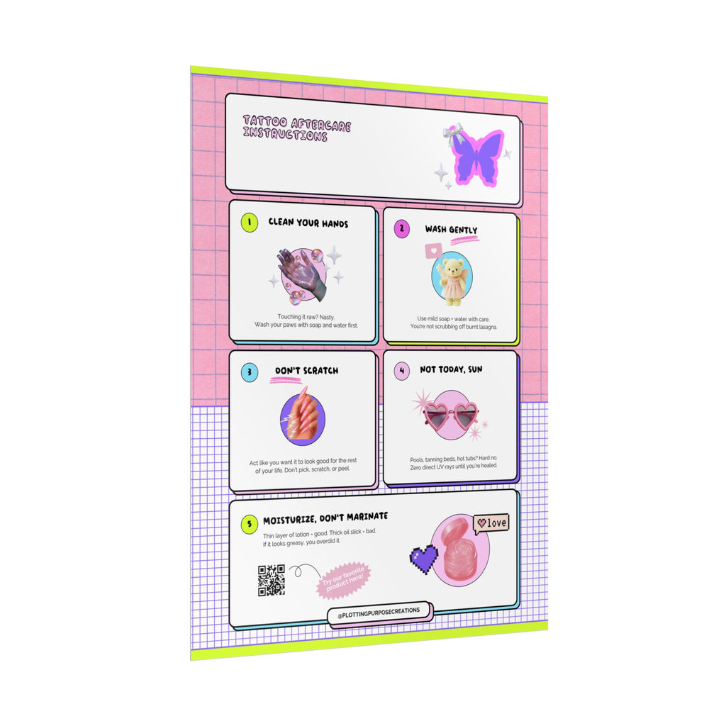 Tattoo Aftercare Instructions Poster, Glimmer & Shine Edition