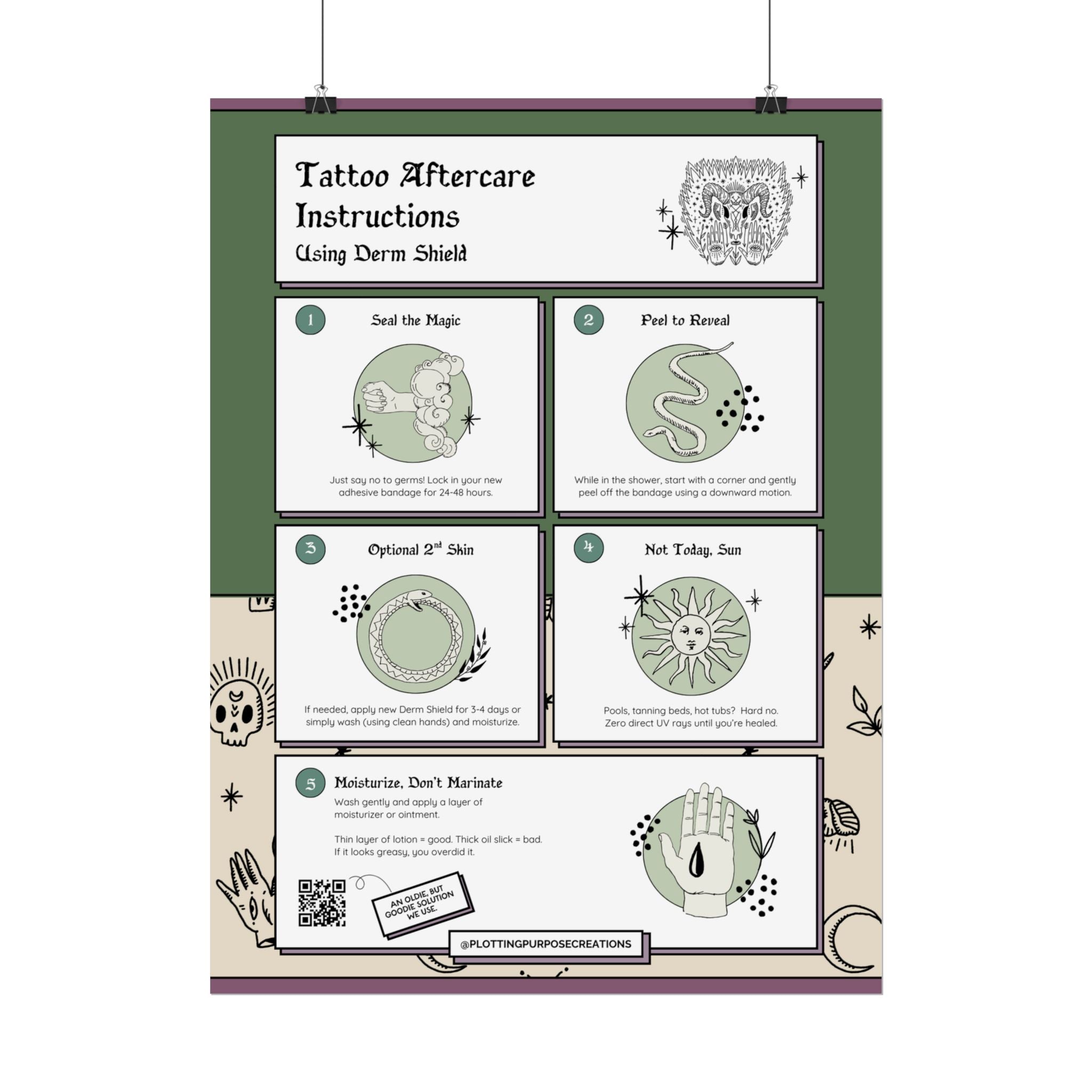 Tattoo Aftercare Using Dermshield® Poster, Thistle & Spine Edition