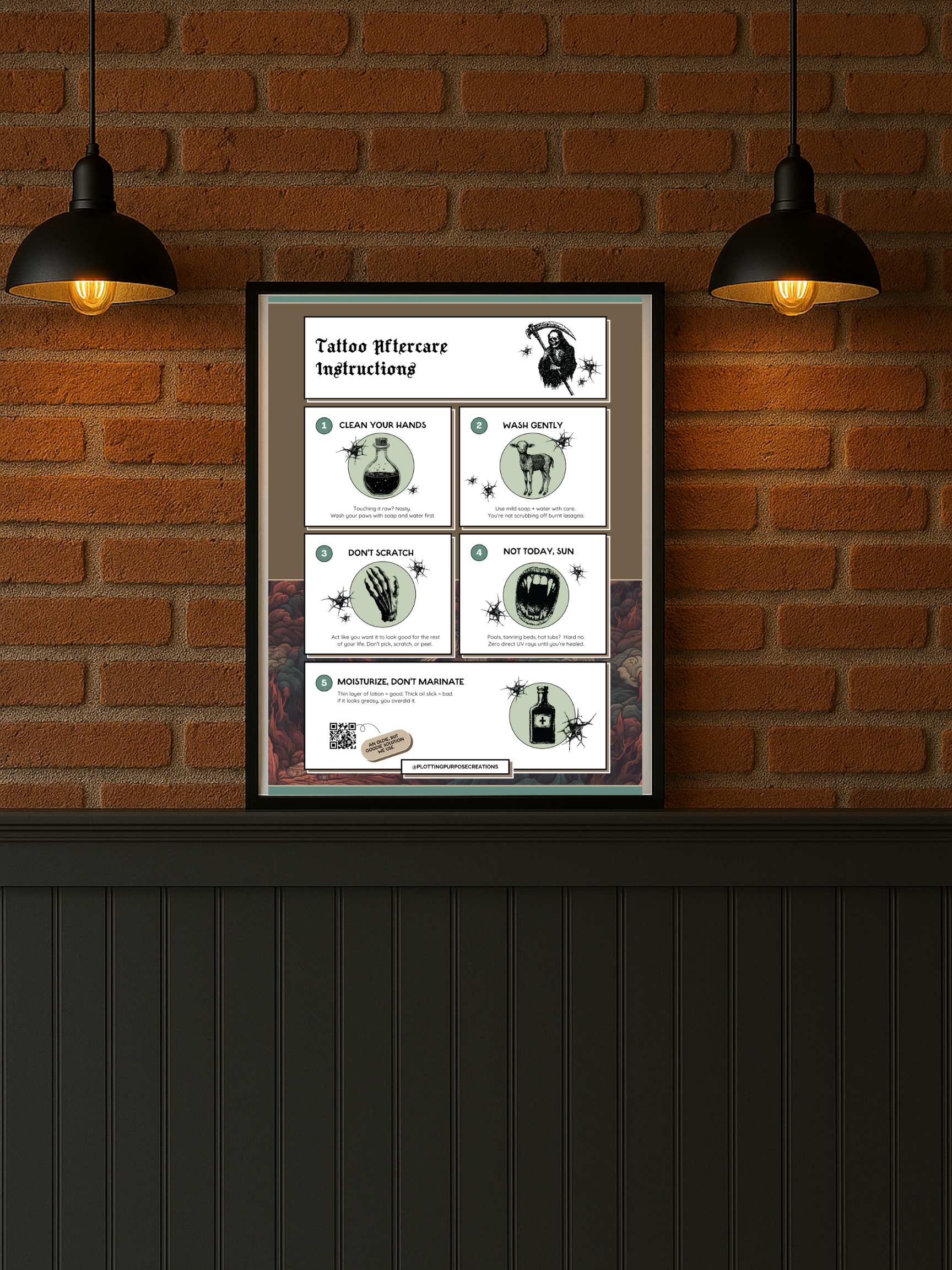 Tattoo Aftercare Instructions Poster, Dragonhelm Edition