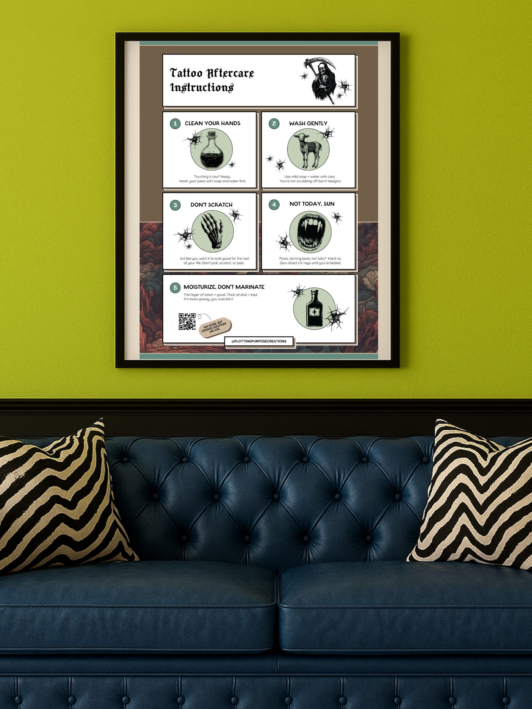 Tattoo Aftercare Instructions Poster, Dragonhelm Edition