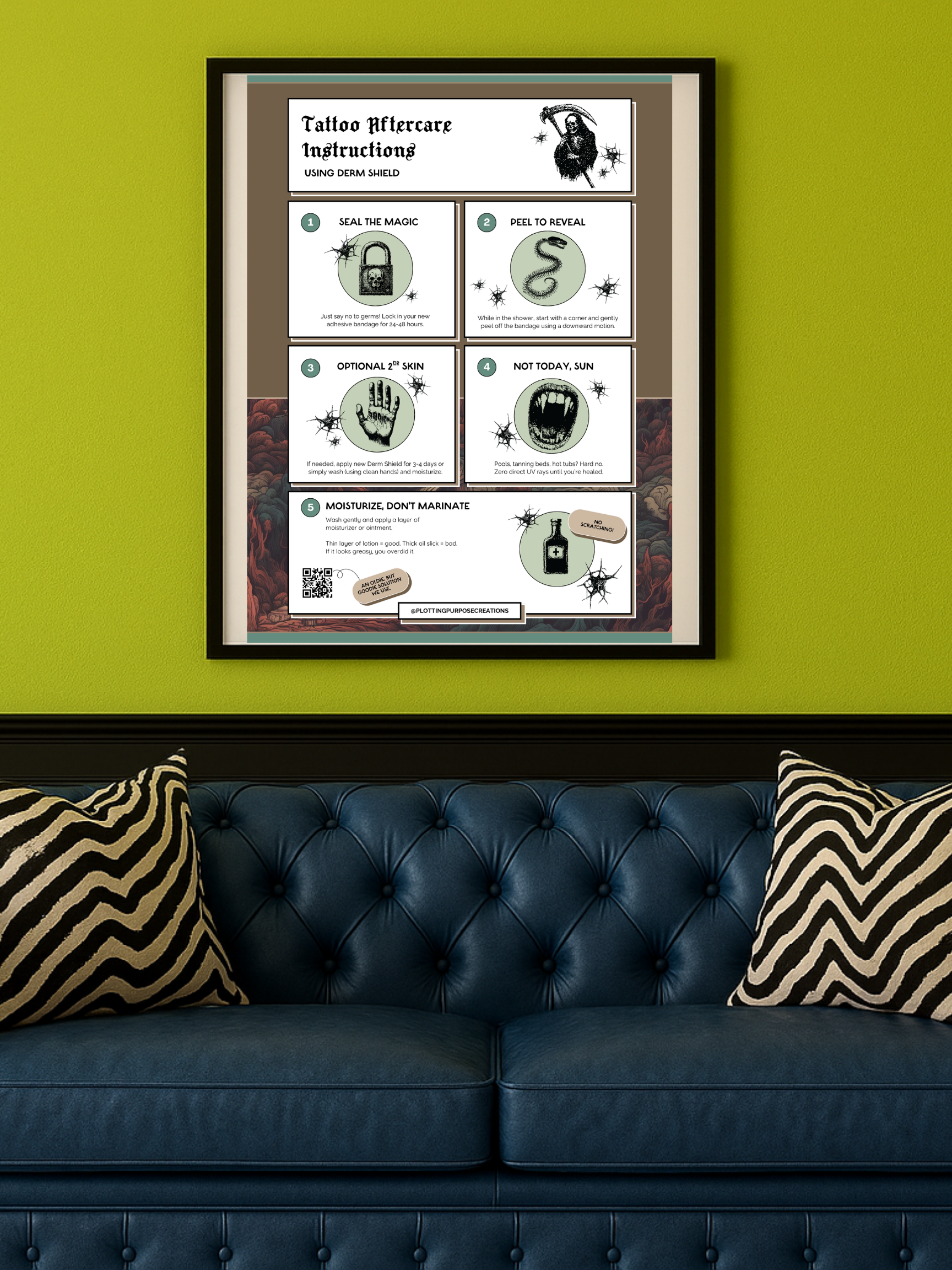 Tattoo Aftercare Using Dermshield® Poster, Dragonhelm Edition