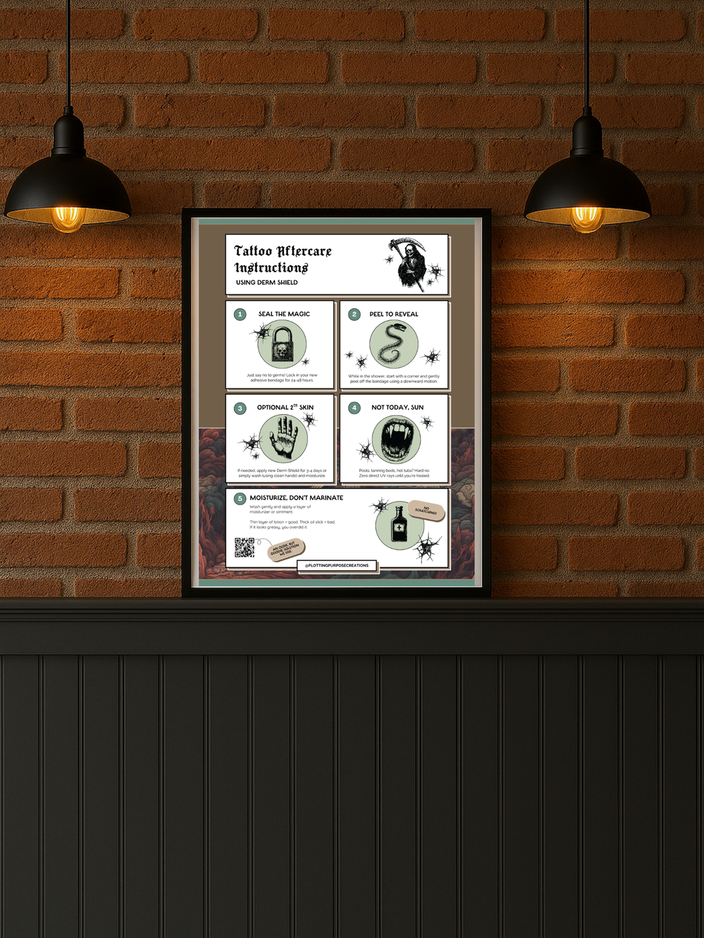 Tattoo Aftercare Using Dermshield® Poster, Dragonhelm Edition