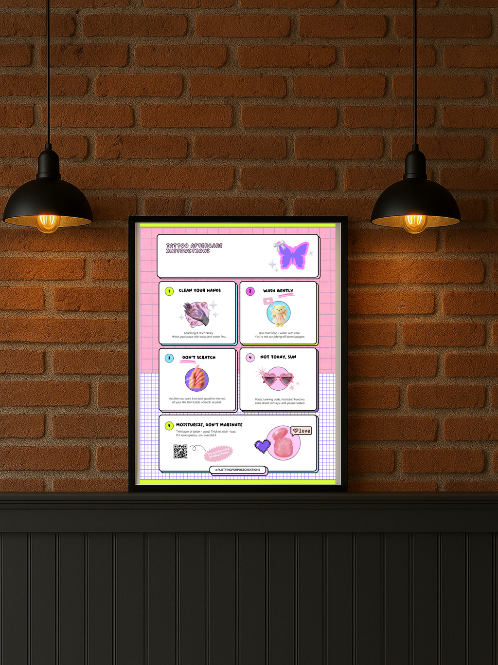Tattoo Aftercare Instructions Poster, Glimmer & Shine Edition