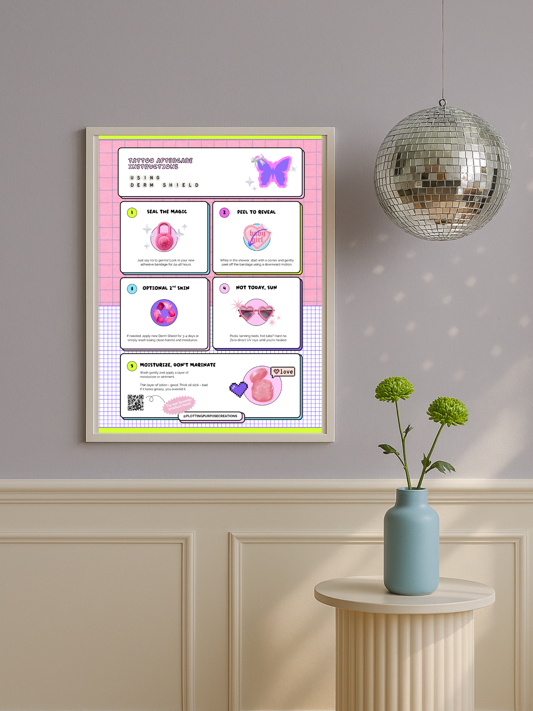 Tattoo Aftercare Using Dermshield® Poster, Glimmer & Shine Edition