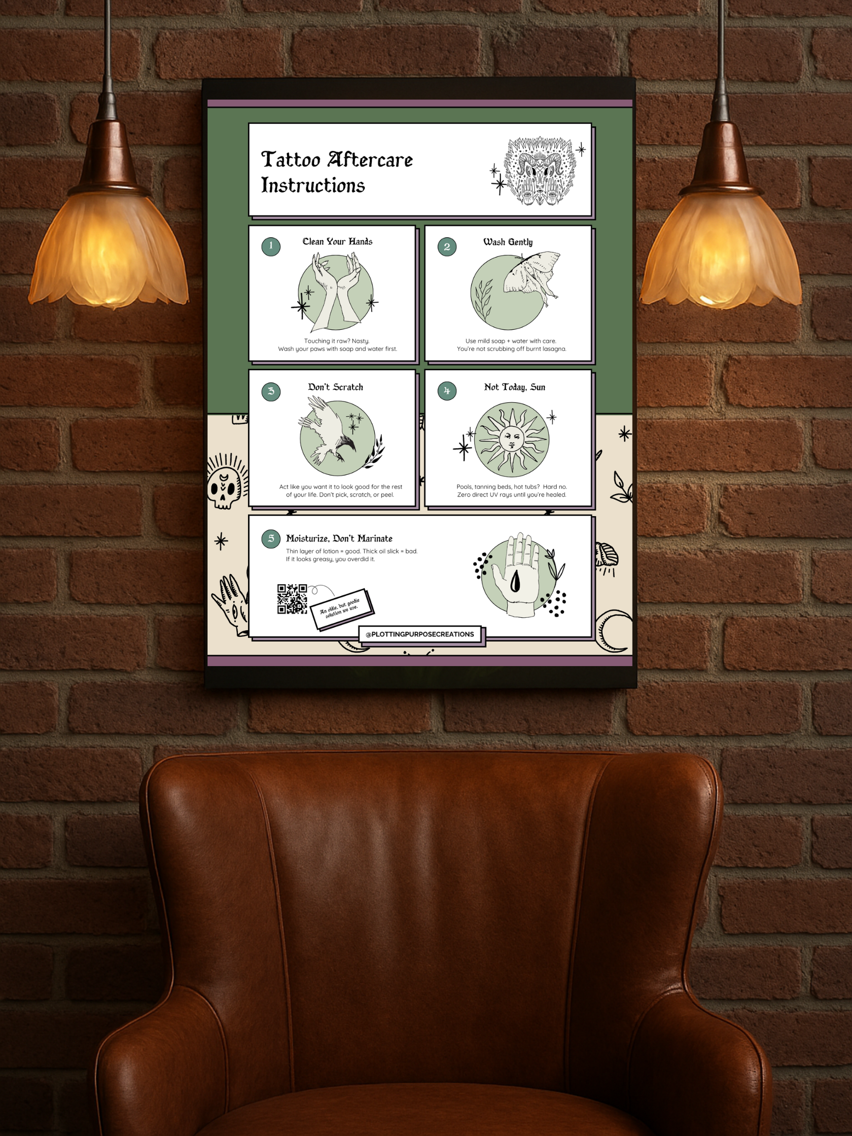 Tattoo Aftercare Instructions Poster, Thistle & Spine Edition