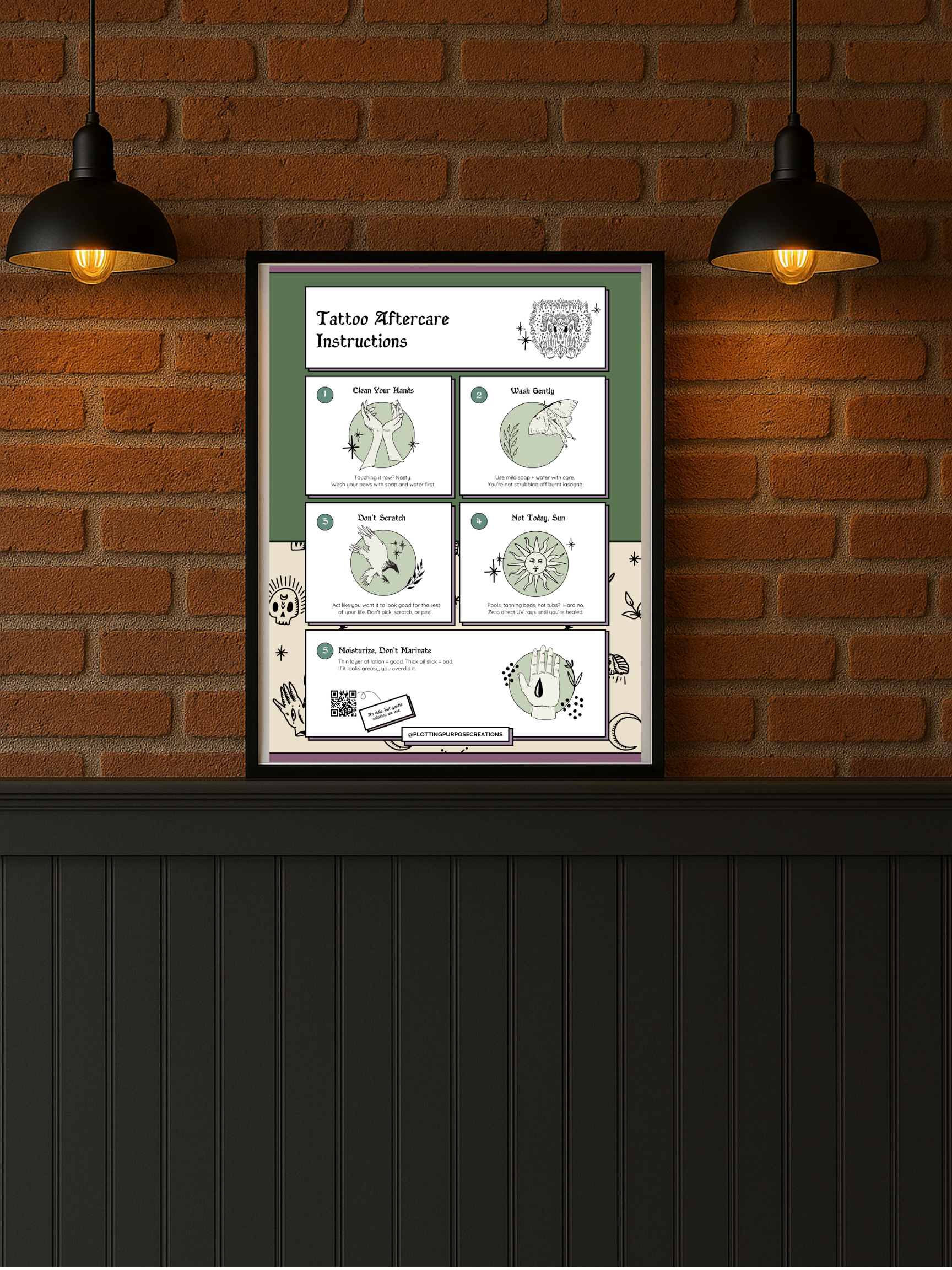 Tattoo Aftercare Instructions Poster, Thistle & Spine Edition