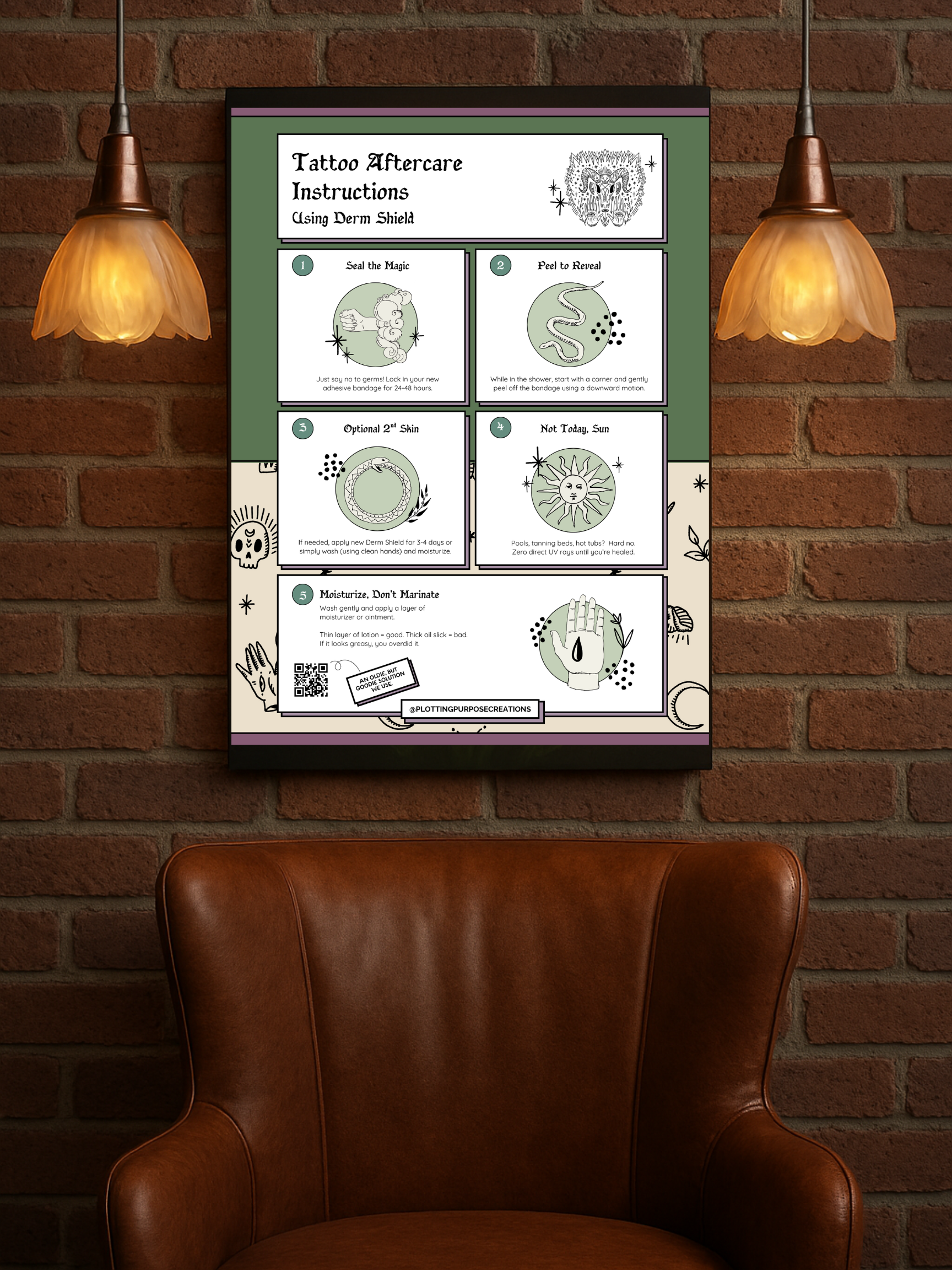 Tattoo Aftercare Using Dermshield® Poster, Thistle & Spine Edition