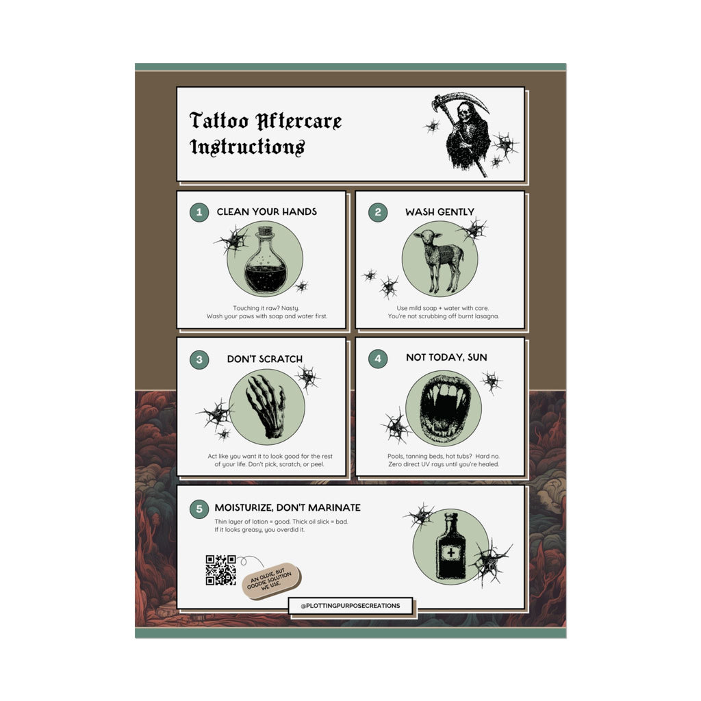 Tattoo Aftercare Instructions Poster, Dragonhelm Edition