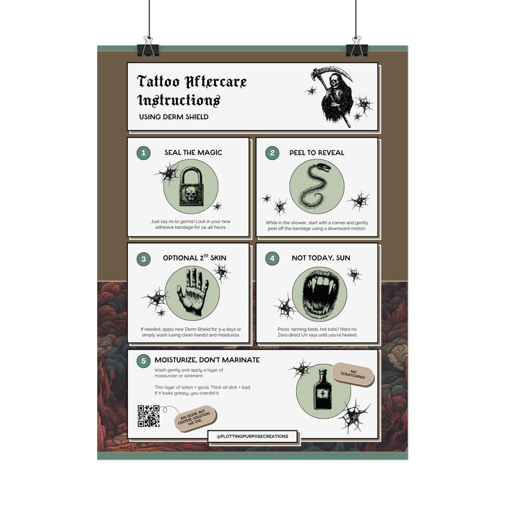 Tattoo Aftercare Using Dermshield® Poster, Dragonhelm Edition