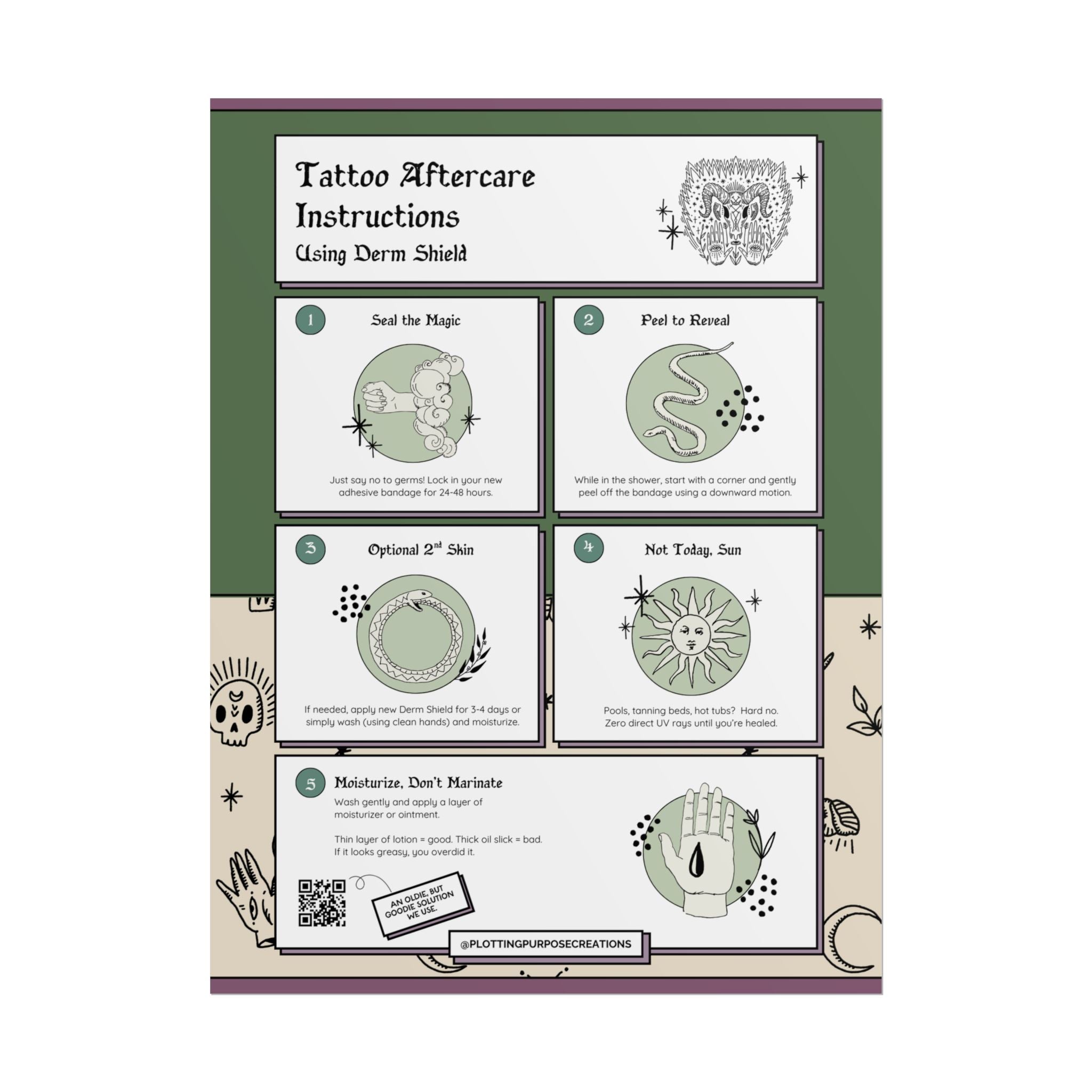Tattoo Aftercare Using Dermshield® Poster, Thistle & Spine Edition