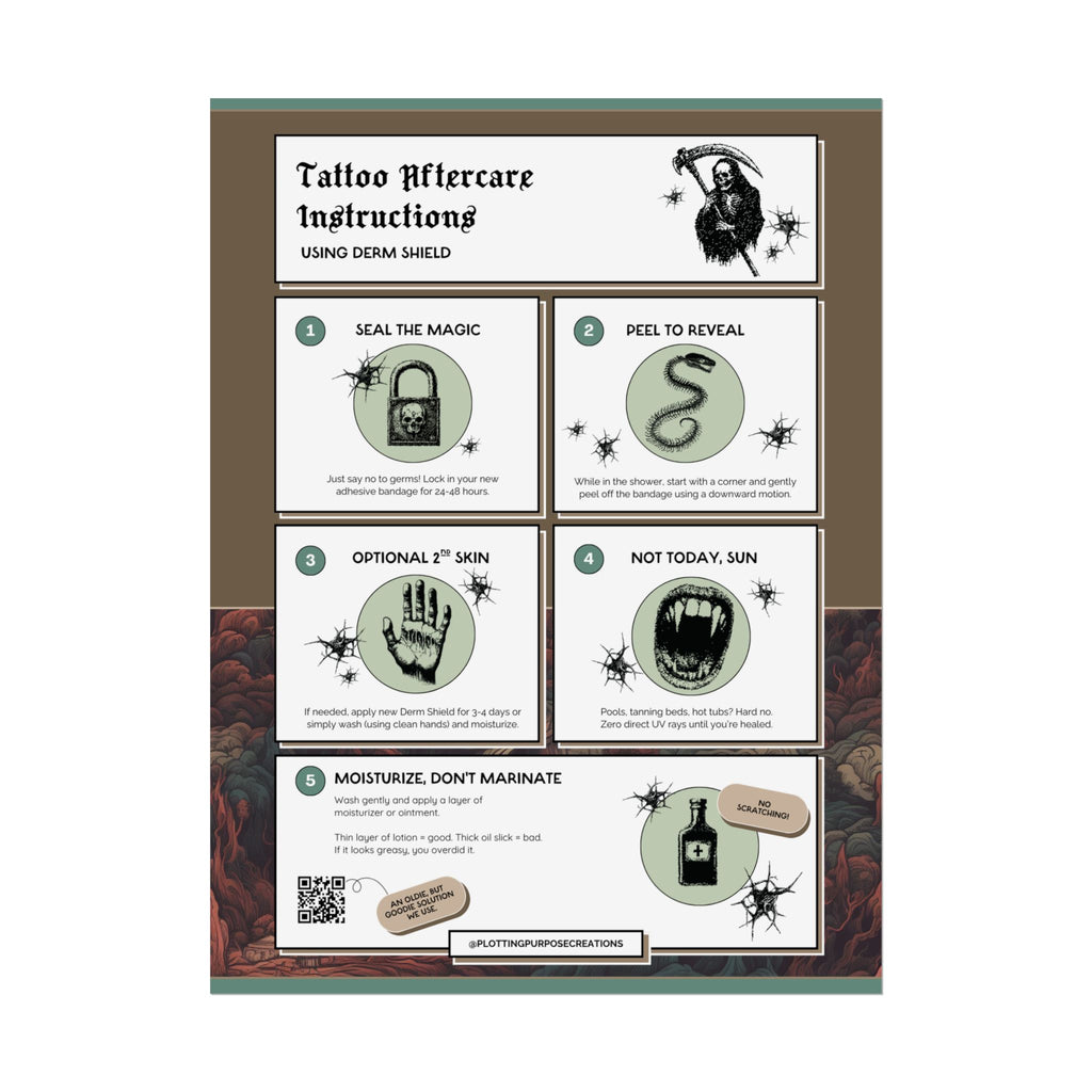 Tattoo Aftercare Using Dermshield® Poster, Dragonhelm Edition